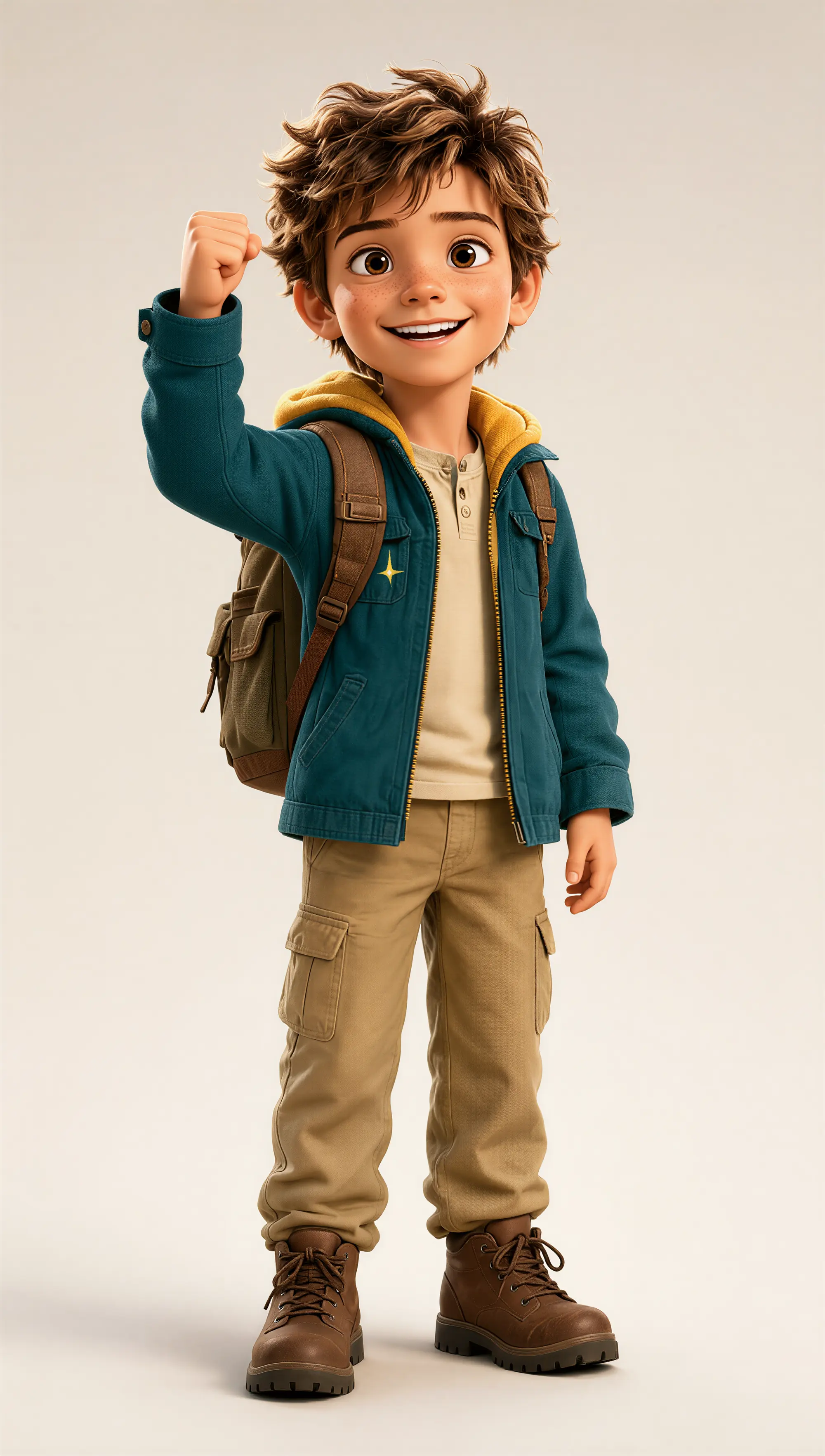 Kip Fieldstone grinning with one fist raised in a discovery cheer